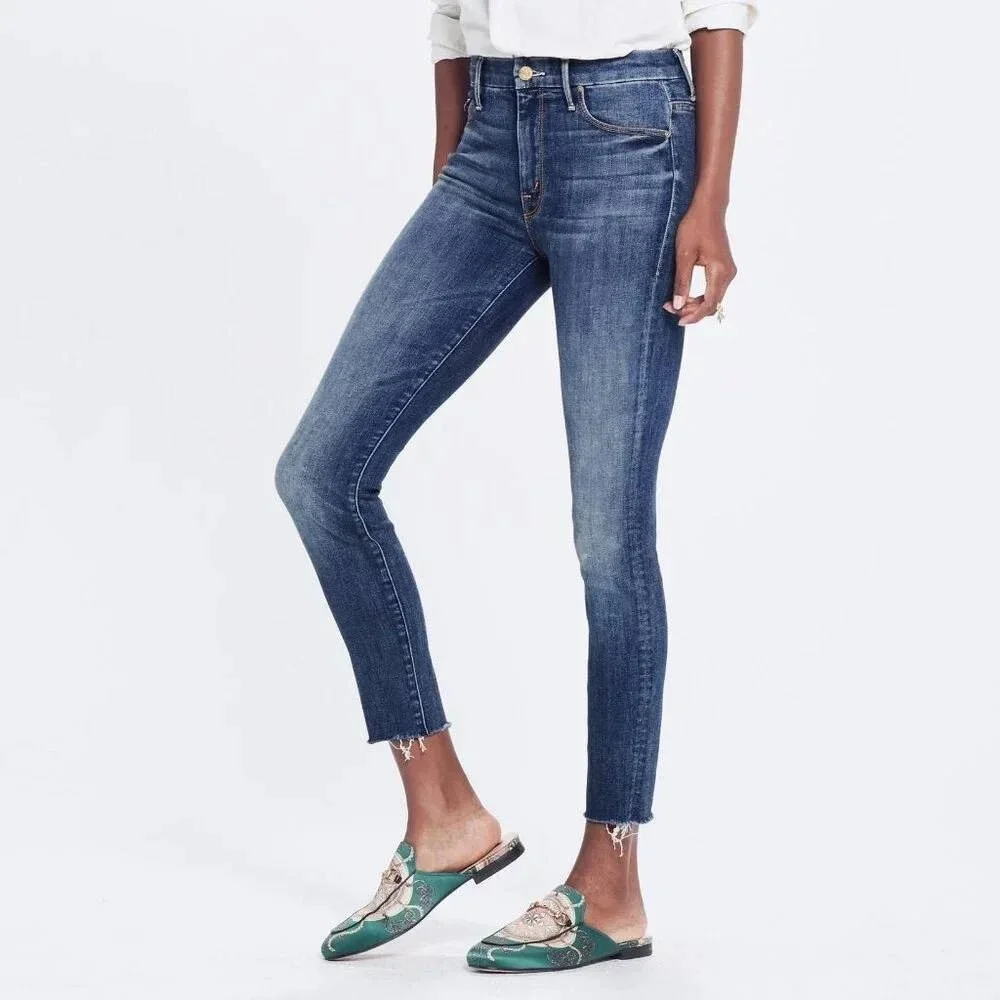 MOTHER High Waisted Looker Ankle Fray Skinny Jeans Womens‎ 26 Blue Denim